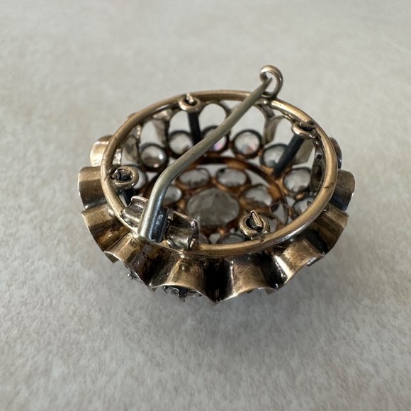 Antique Victorian sterling silver 9kt gold gilded diamond cut paste pin brooch - Picture 6 of 8